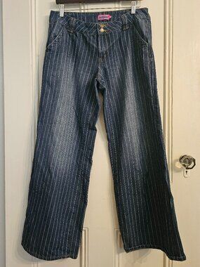 Edikted - Women's Wide Leg Low Rise Pin Striped Jeans - Sz. L
